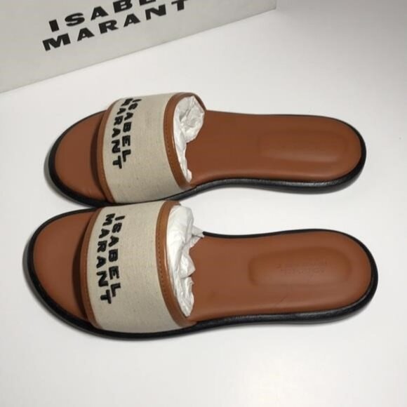 New Authentic Isabel Marant Beige and Black Slides - Picture 9 of 11